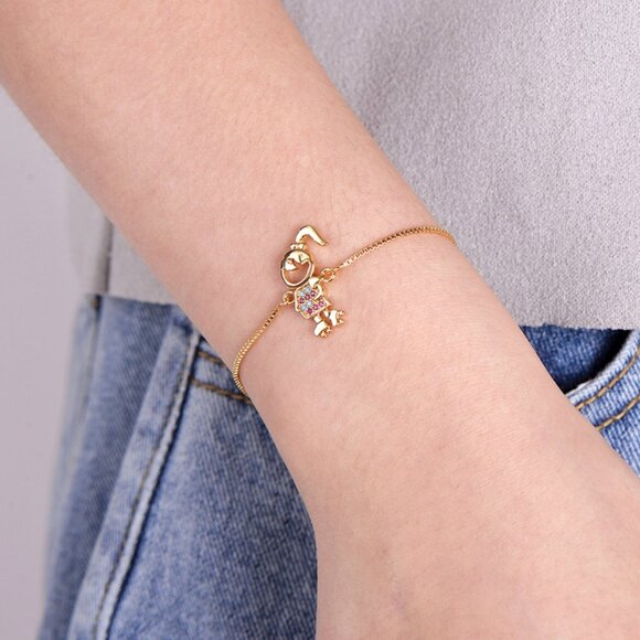 Skating Girl Hobby Yellow Gold Thin Bracelet - Picture 2 of 5